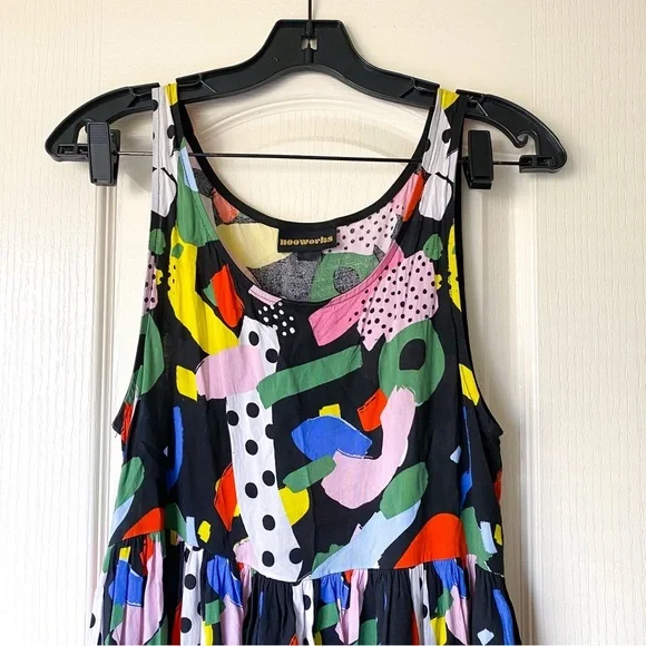 Nooworks Naomi Dress Party Print Rayon Midi Multicolor Small EUC - Picture 5 of 9